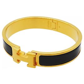 Hermès Bracciale Hermes Bangle Clic Clac PM GP Plated Gold Black Nero D'oro