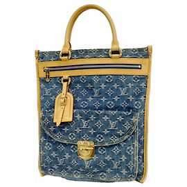Borsa Tote Piatta Louis Vuitton Monogram Denim Blu