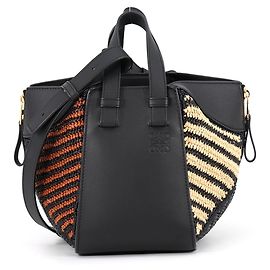 Bolsa Loewe Hammock Compact de couro e ráfia Preto Laranja