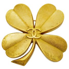Chanel Brosche mit Kleeblatt-Motiv, vergoldet Golden