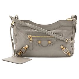 Balenciaga Gray Leather Shoulder Bag Brown