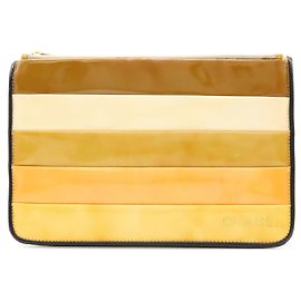 CHANEL Gestreifte Clutch-Tasche Schwarz Mehrfarben Gelb