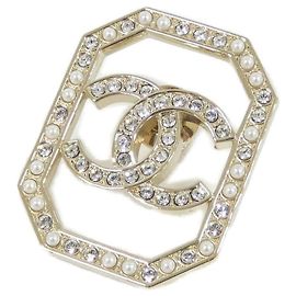 Broche Chanel ABB777 Pin Blanco Dorado