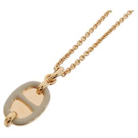 Hermès Colar Hermes Mini Maillon PM Bege Dourado