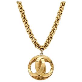 Collar de cadena de bolas caladas con el logotipo Coco Mark CC de CHANEL Dorado