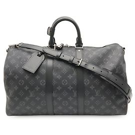 Louis Vuitton Monogram Eclipse Keepall Bandoulière 45 Bolsa Boston Marrom Preto Branco Outro Monograma