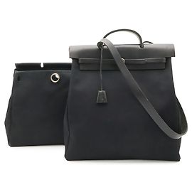 Hermès Borsa Hermes Herbag MM in Toile Officier e pelle nera Nero