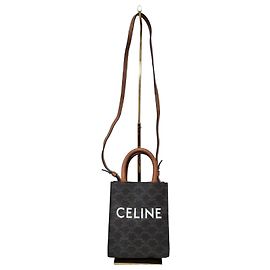 Céline CELINE Triomphe Canvas Calfskin Mini Vertical Tote Brown/Black Marrom Monograma