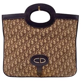 Clutch de tecido vintage Dior Trotter Marrom