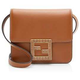 Fendi Borsa a tracolla piccola in pelle di vitello e cristalli Fab Marrone