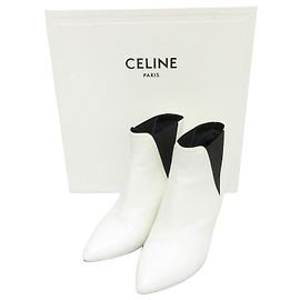 Céline Botas de couro Celine Side Gore Short Booties Branco