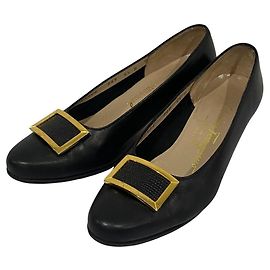Salvatore Ferragamo Square Buckle Leather Pumps Black