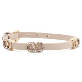 Valentino Pulseira de couro Garavani Crystal Gold Logo para mulher Laranja