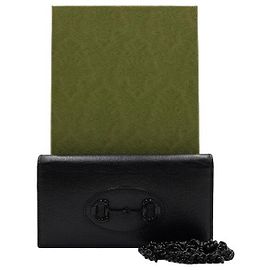 Gucci Bolsa transversal com corrente e carteira com detalhe de bocado em couro preto Preto