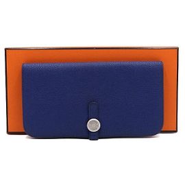 Hermès Navy Clemence Silver Trim Long Wallet Blue