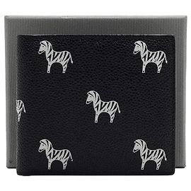 Thom Browne Black Leather Zebra Print Billfold Wallet Black