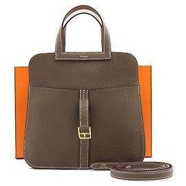 Hermès Bolsa Tote Halzan Etoupe Clément Hardware com alça de ombro e bolsa transversal Marrom