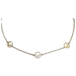 Fendi Collana con Logo Dorato e Cristalli Nero