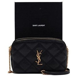 Saint Laurent Bolsa transversal Beckie em couro preto com corrente e duplo zíper Preto