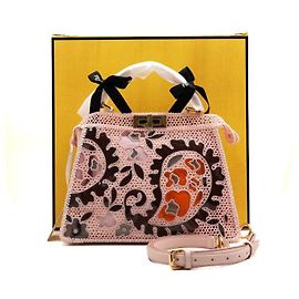 Fendi Borsa Tote Medium SEE YOU in PVC macramé rosa Peekaboo Rosa