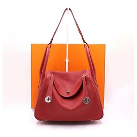 Hermès LINDY Clemence Tote und Schultertasche mit Silberrand Rot