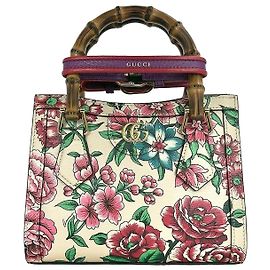 Gucci Mini Bolsa Tote de Bambu com Estampa Floral Não Utilizada Marfim Multicolorida Branco