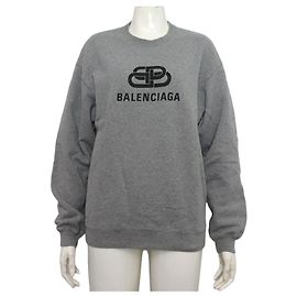 Balenciaga Moletom de algodão cinza com logotipo de letras para mulher Marrom