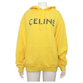 Céline Moletom T-shirt de algodão amarelo com logo cravejado para mulher Amarelo
