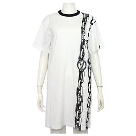 Louis Vuitton Vestido corto de manga corta en algodón blanco con estampado de cadena Blanco