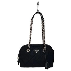 Prada Pocono Small Quilted Chain Shoulder Bag Nero