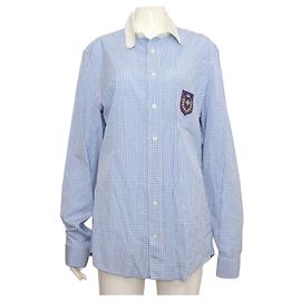 Gucci Camisa unisex de algodón con rayas y cuadros azul Azul