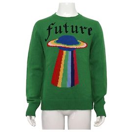 Gucci Langarm-Strick-T-Shirt Unisex Green UFO FUTURE Grün