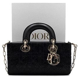 Dior Tote e bolsa de ombro Lady D-Joy Small em algodão com microcontas preto, Edição Limitada Preto