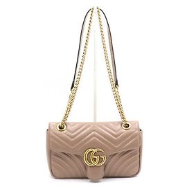 Gucci Bolsa de Ombro Matelassé Chevron com Corrente Dourada Marrom