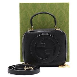 Gucci Black Leather Blondie Top Handle Tote Bag Black