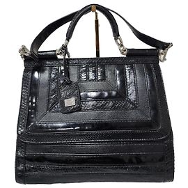 Dolce & Gabbana Bolsa Miss Sicily de alça superior em couro com relevo de python/iguana grande preta Dolce and Gabbana Preto