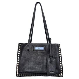 Prada Sac à bandoulière cabas Studded Etiquette Noir