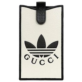 Gucci Coque de téléphone en cuir Trefoil Logo inutilisée White Black Blanc