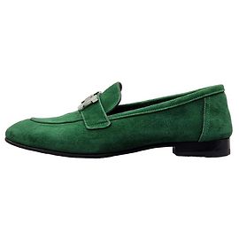 Hermès Mocassin en daim vert Vert