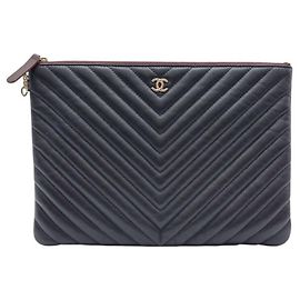 Chanel Chevron Clutch Black Black