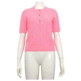 Chanel Punto para mujer en mezcla de cachemira con botón logo CC Rosa