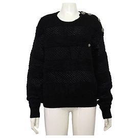 Chanel Schwarzer Strick aus Kaschmir-Mischung mit Knopfdetails für Damen Schwarz