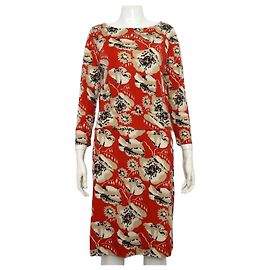 Tory Burch Silk Orange Flower Pattern Dress Orange