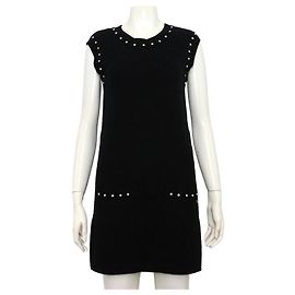 Chanel Vestido de algodão e cashmere preto com detalhes de pérolas para mulher Preto