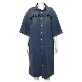 Balenciaga Abito lungo in denim indaco con logo Multicolore