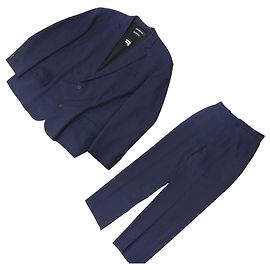 Balenciaga Wool Single Blazer Pants Setup Set Navy Blue