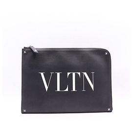 Valentino Pasta de documentos em couro de bezerro com logotipo VLTN Branco