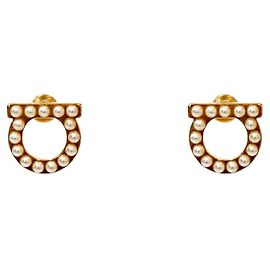 Salvatore Ferragamo Orecchini Pearl Gancini Gold D'oro