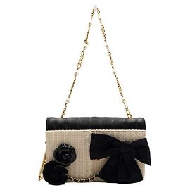 Chanel Borsa a tracolla in tweed e pelle di agnello nero vintage Nero