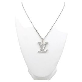 Louis Vuitton Colar de pingente LV em ouro branco e diamantes Prata